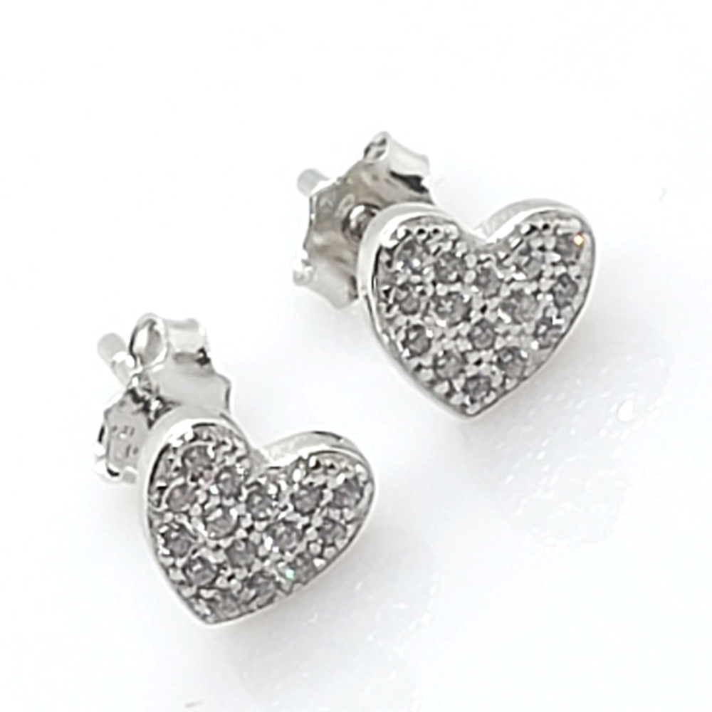 925 sterling silver small cubic zirconia heart stud earrings